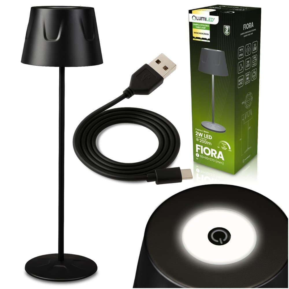 Stojacia záhradná lampa LED dekoratívna stolová nočná USB stmievateľná dotyková čierna FIORA LUMILED