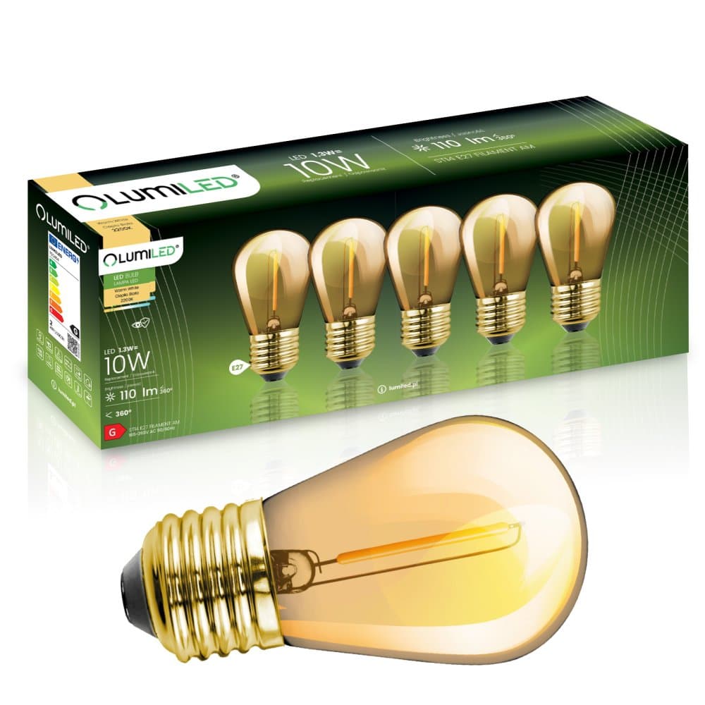 5-PAK LED žiarovka E27 ST14 1,3W = 10W 2200K Warm 110lm vlákno pre Girland LUMILED