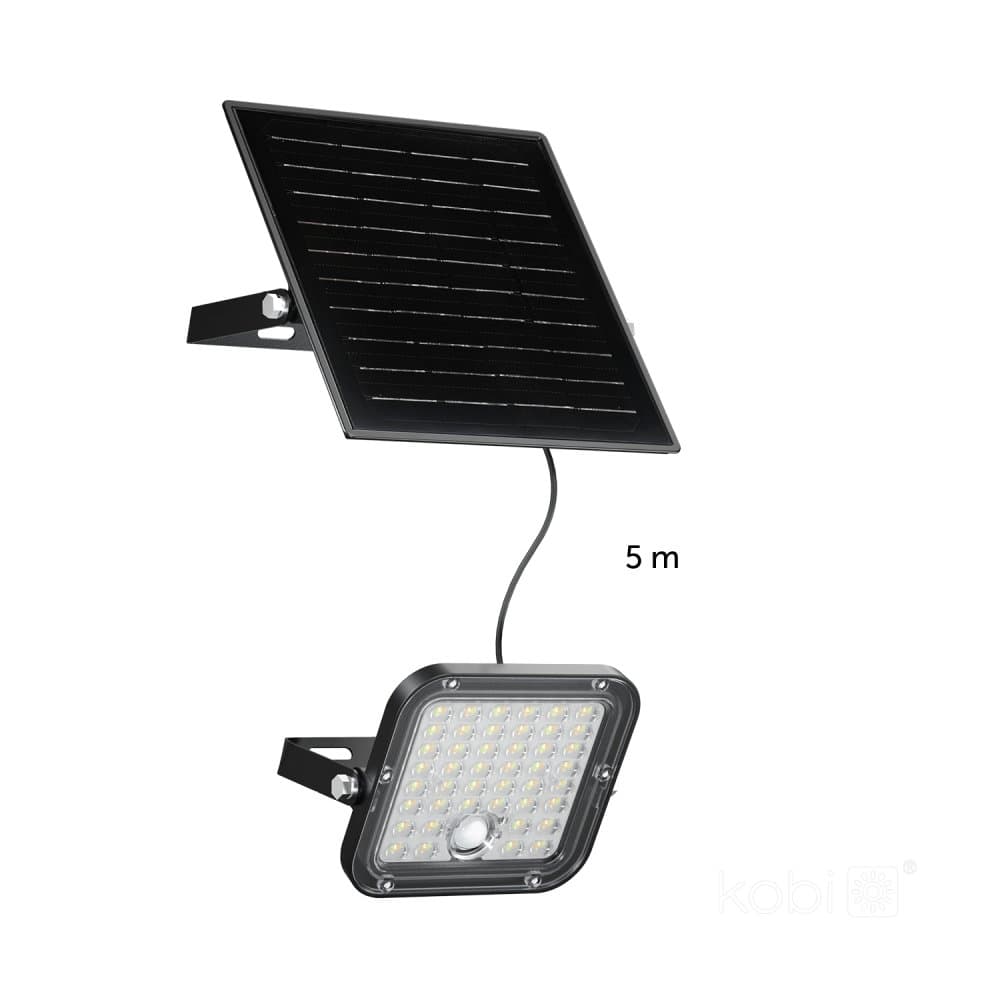 LED solárny vonkajší záhradný reflektor 10W 1500lm 4000K neutrálna 120° so senzorom pohybu a súmraku IP65 čierny MHCS Kobi