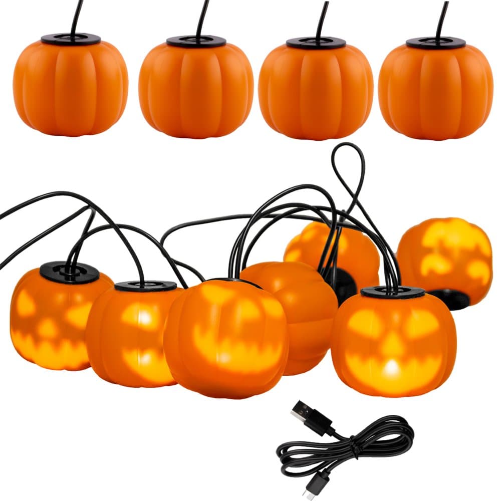 Batériový veniec 8xLED Dekoratívne tekvice 4,45 m Halloween svetlá + USB C 1
