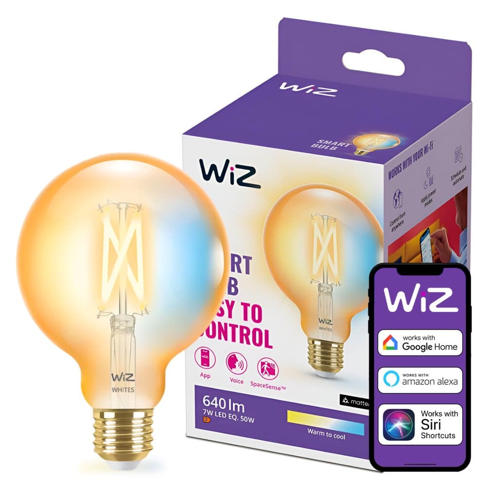 LED žiarovka E27 Sphere G95 7W = 50W 640lm 2000-5000K TW FILAMENT Amber Smart SMART WiFi Bluetooth App WiZ 1