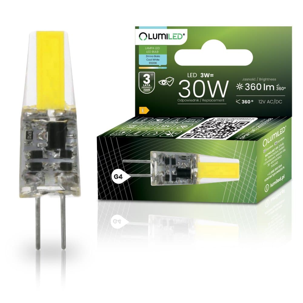 LED žiarovka G4 kapsula 3W = 30W 360lm 6500K studená 360° AC/DC 12V LUMILED