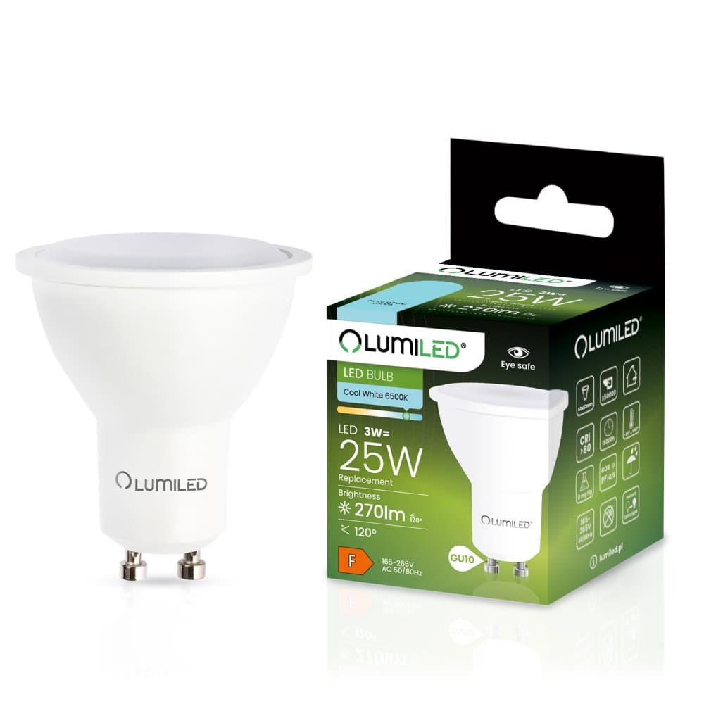LED žiarovka GU10 3W = 25W 270lm 6500K Cold 120° LUMILED 1