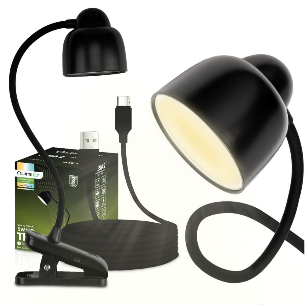 LED stolová lampa 5W CCT kresliarska školská TESA 2 čierna LUMILED