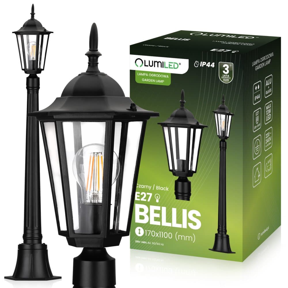 Vonkajšie záhradné svietidlo E27 LAMppost 1m Black BELLIS LUMILED 1