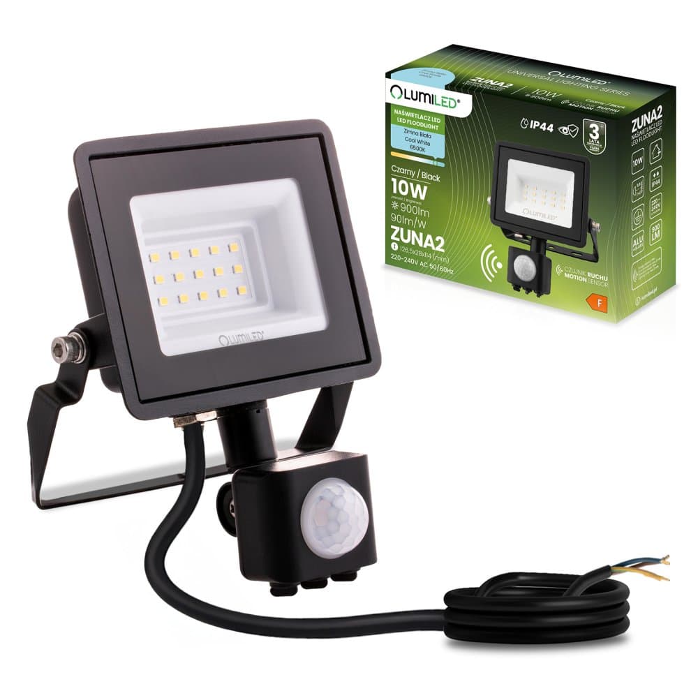 LED reflektor ZUNA2 10W 900lm 6500K IP44 Black Senzor pohybu LUMILED 1
