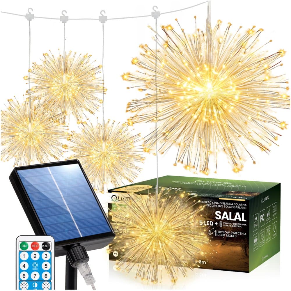 Girlanda solárna záhradná púpava dekoratívna 450LED 3, 8m 3000K teplá + diaľkový ovládač SALAL LUMILED
