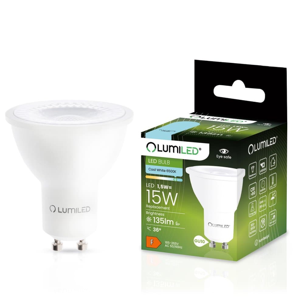LED žiarovka GU10 1,5W = 15W 135lm 6500K Cold 36° LUMILED 1