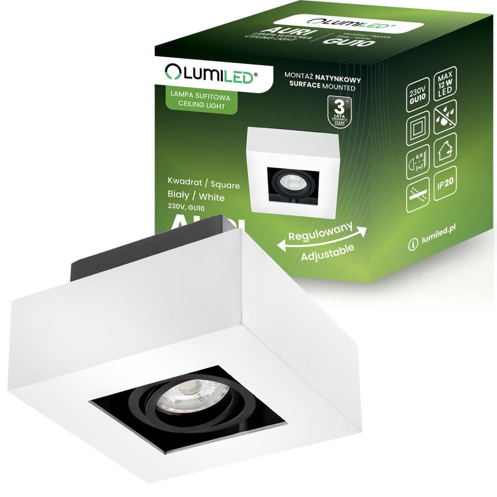 Povrchová montáž HALOGEN Movable SPOT GU10 Square White AURI LUMILED 1