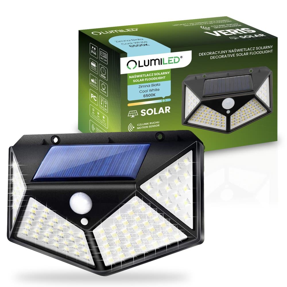 Solárne reflektory LED Halogénová záhradná lampa 6500K IP65 Senzor pohybu a súmraku VERIS LUMILED