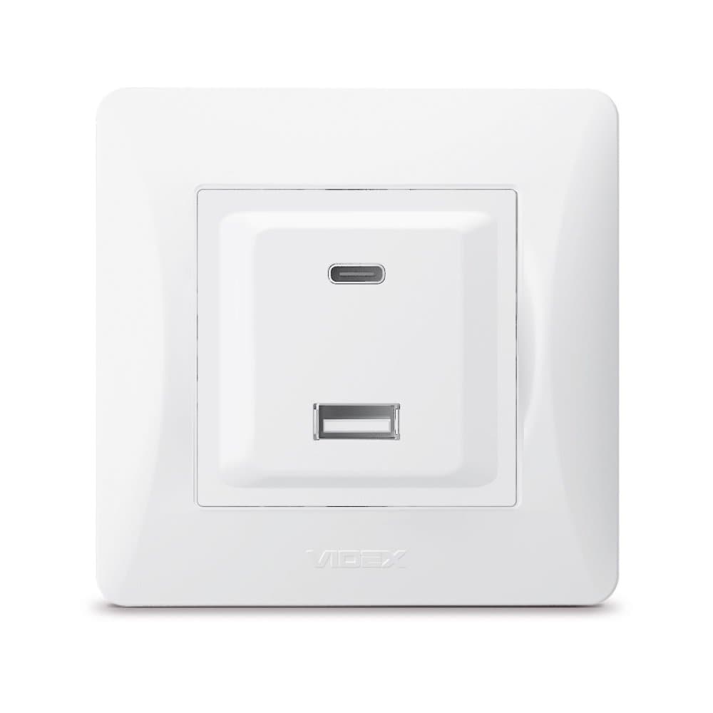 Zásuvka s rámikom USB-A + USB-C 20W 16A zapustená biela BINERA VIDEX