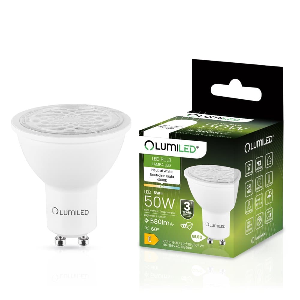 LED žiarovka GU10 6W = 50W 580lm 4000K Neutrálne nastaviteľné 24° 36° 60° LUMILED