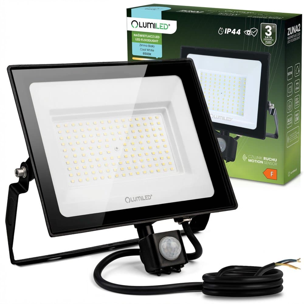 LED reflektor ZUNA2 100W 9000lm 6500K IP44 čierny so senzorom pohybu LUMILED 1