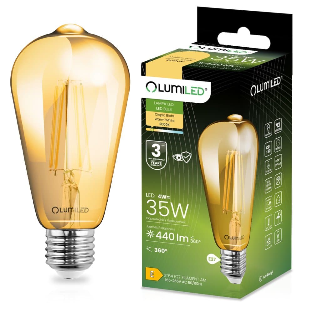 LED žiarovka E27 Edison ST64 4W = 35W 440lm 2000K Warm 360° FILAMENT LUMILED 1