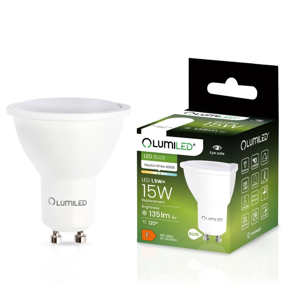 LED žiarovka GU10 1,5W = 15W 135lm 4000lm Neutrálna 120° LUMILED