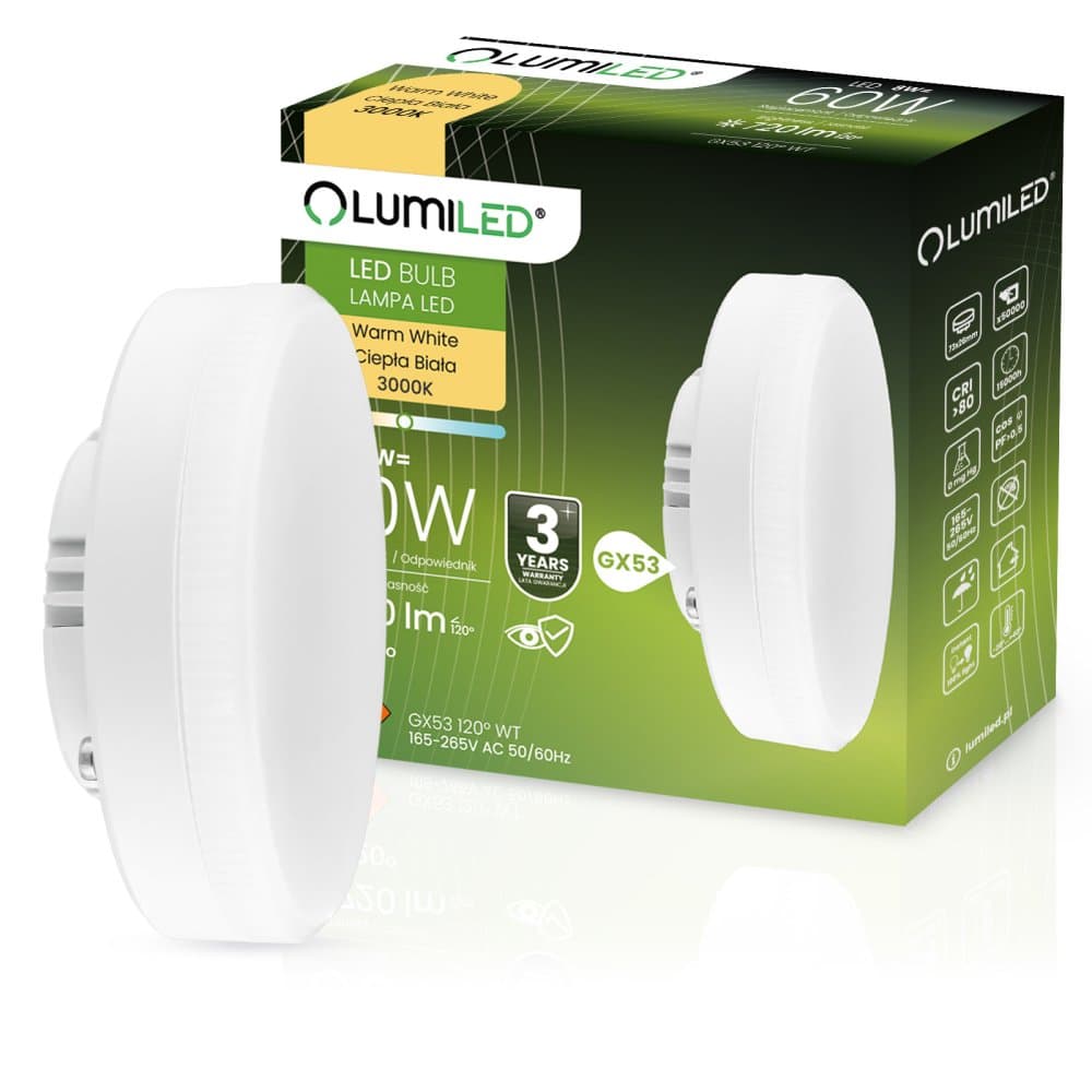 LED žiarovka GX53 8W = 60W 720lm 3000K Warm 120° LUMILED