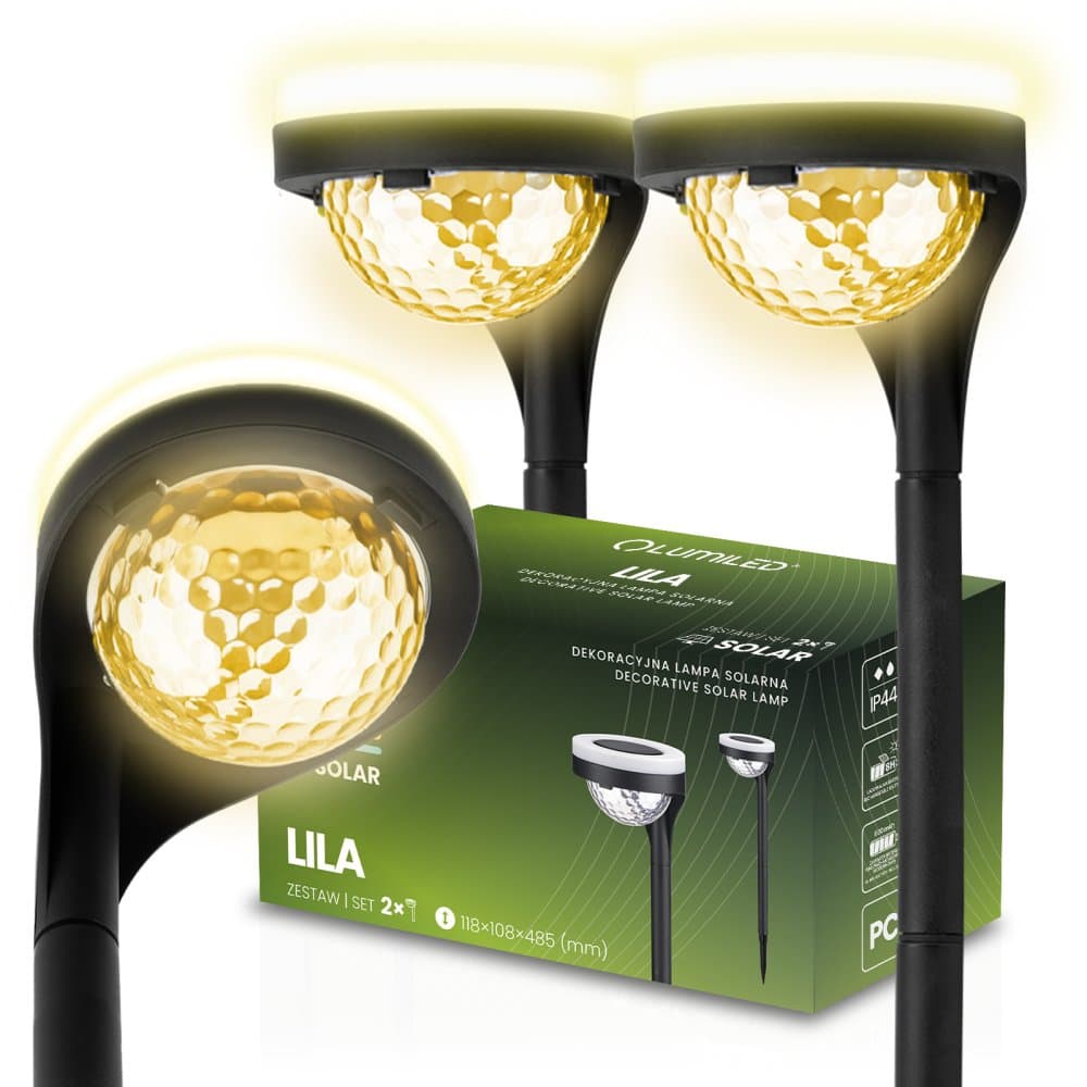 2x LED LILA Solárna záhradná lampa 3000K LUMILED 1