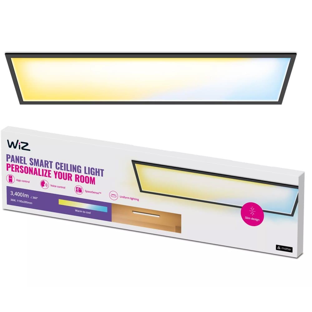 LED panel 36W 3400lm 2700-6500K TW 120x30 cm čierna obdĺžniková Smart SMART WiFi Bluetooth aplikácia WiZ