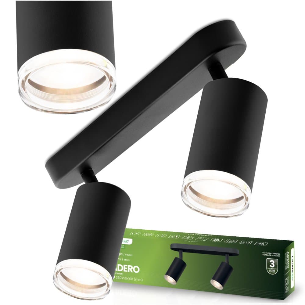Stropná lampa reflektor LED Spot 2x GU10 IP44 ADERO čierna Lumiled