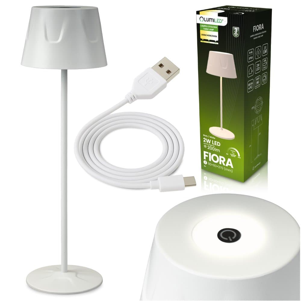 Záhradná LED stojaca dekoratívna stolová nočná USB stmievateľná dotyková biela FIORA LUMILED