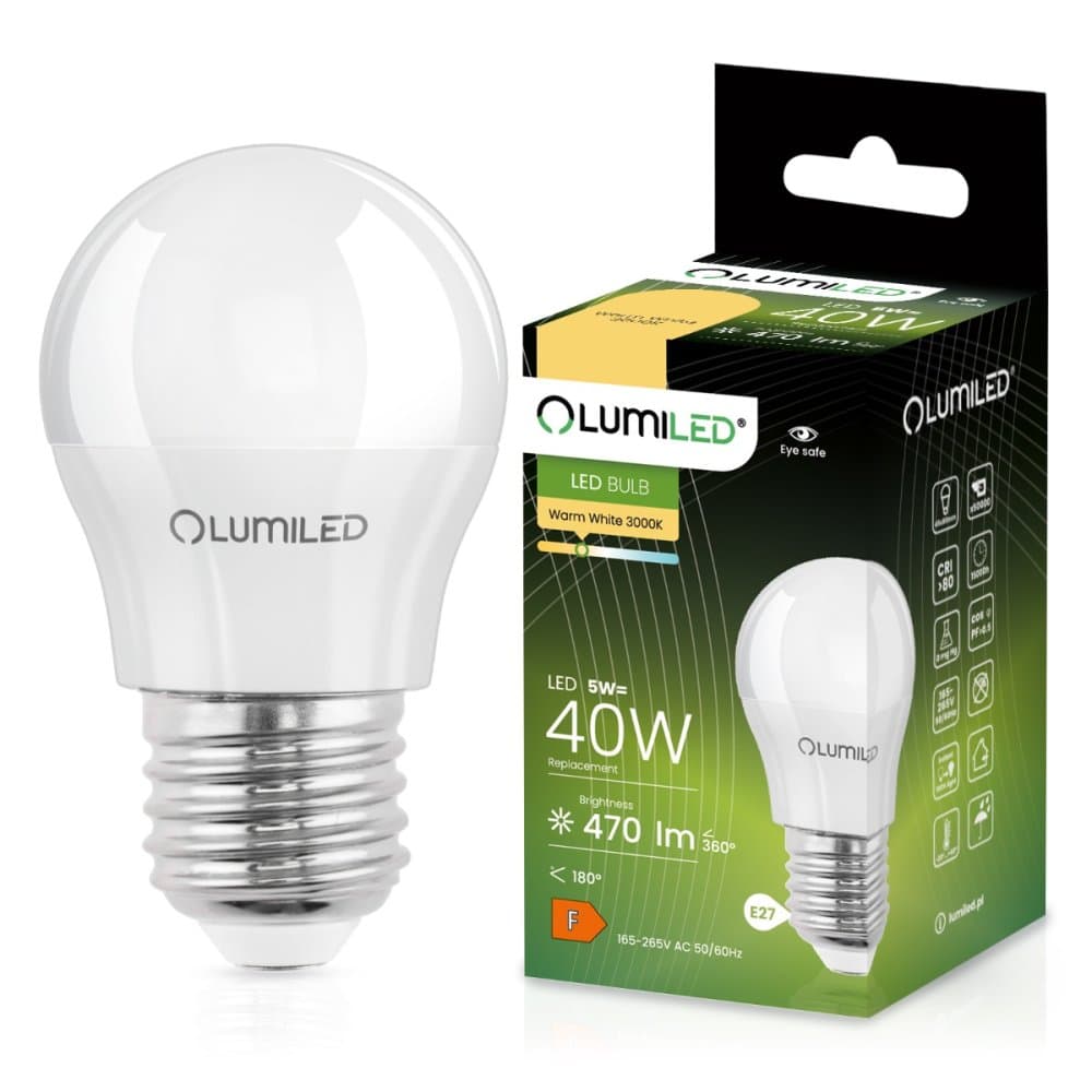 LED žiarovka E27 P45 5W = 40W 470lm 3000K Warm 120° LUMILED 1