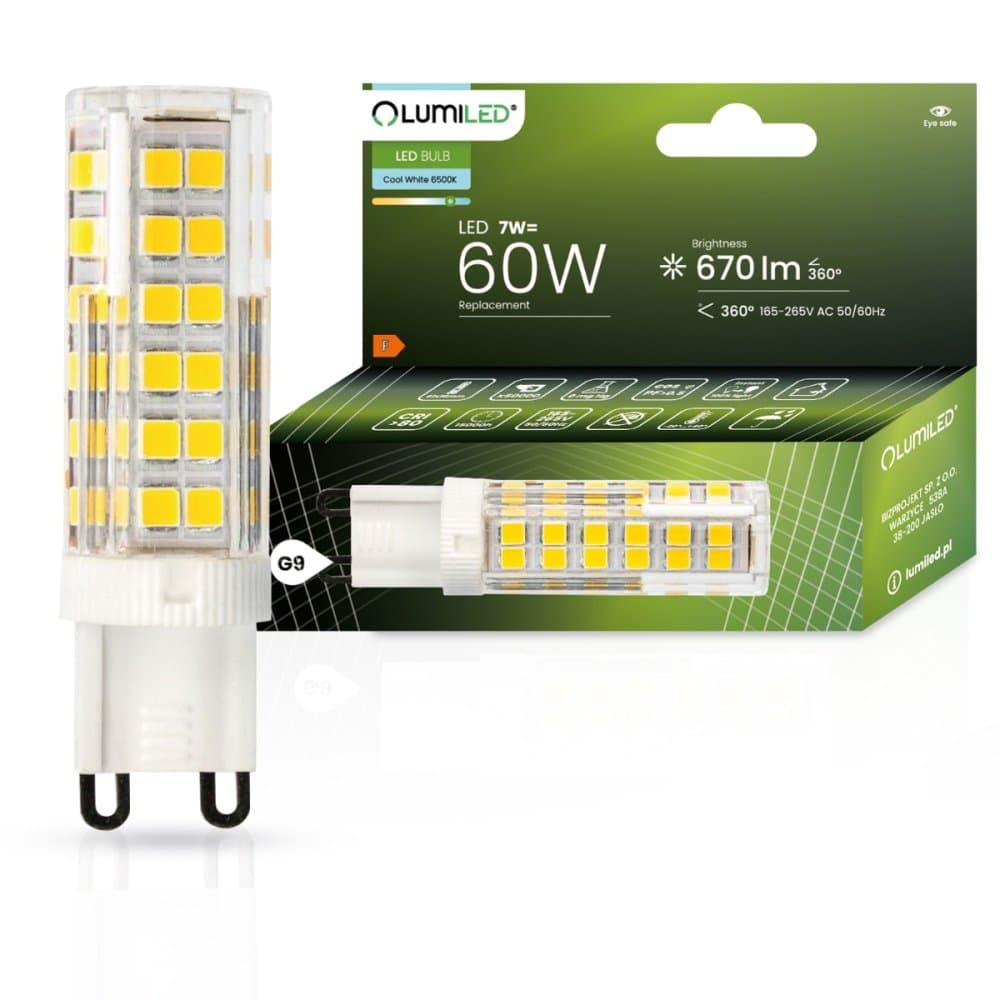 LED žiarovka G9 s päticou 7W = 60W 670lm 6500K Cold 360° LUMILED