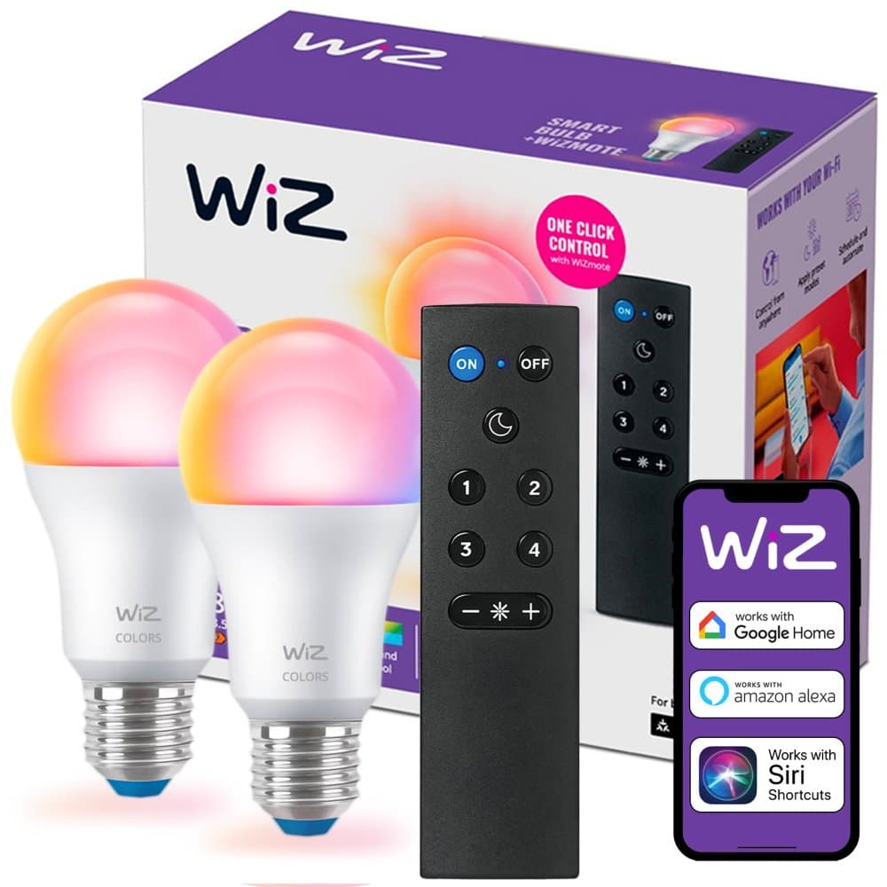 2x LED žiarovka E27 A60 8,5W = 60W 806lm 2200-6500K RGB + TW Smart SMART WiFi Bluetooth aplikácia WiZ + diaľkový ovládač 1
