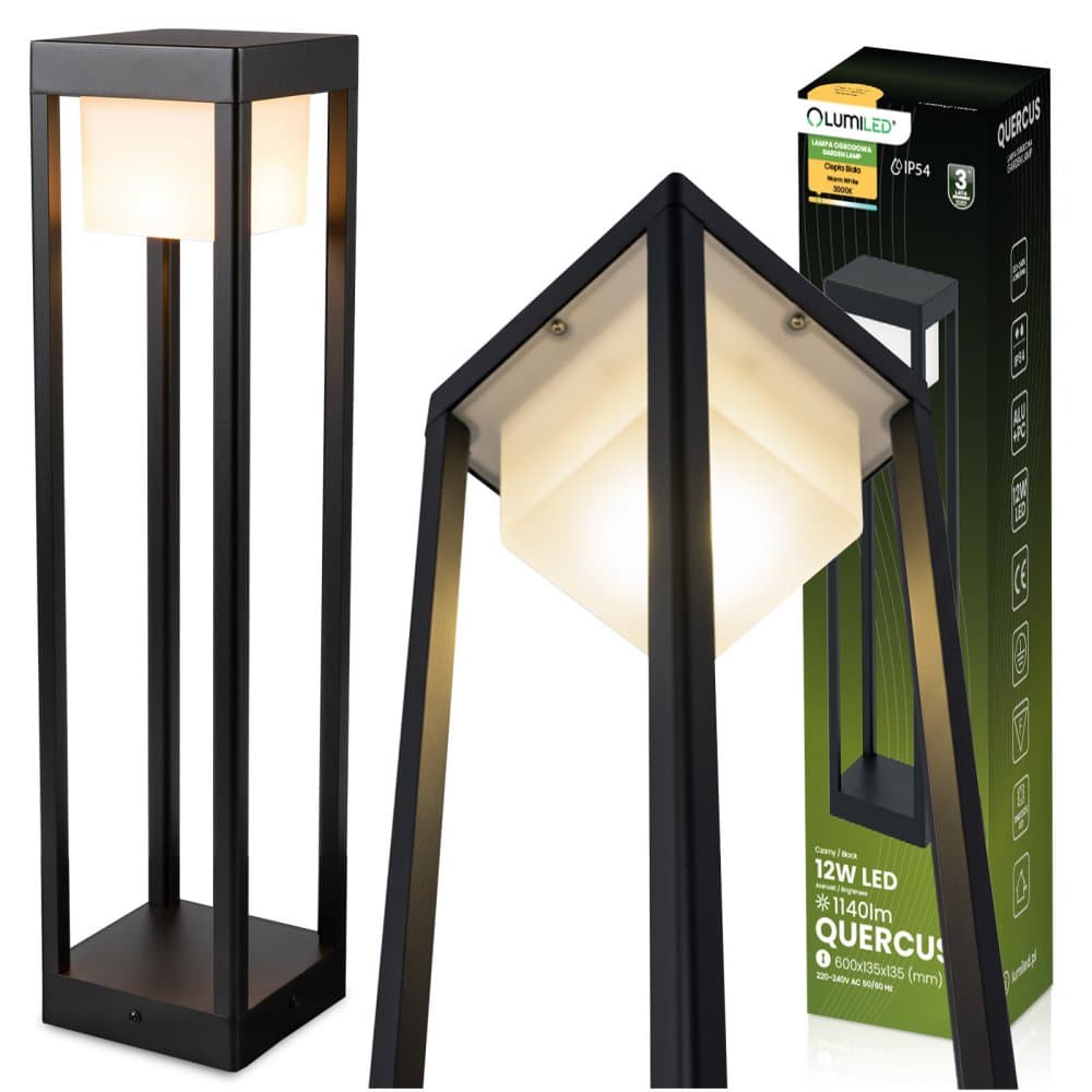 Záhradná lampa stĺpik vonkajšia stojaca LED 12W 3000K 60cm čierna QUERCUS LUMILED