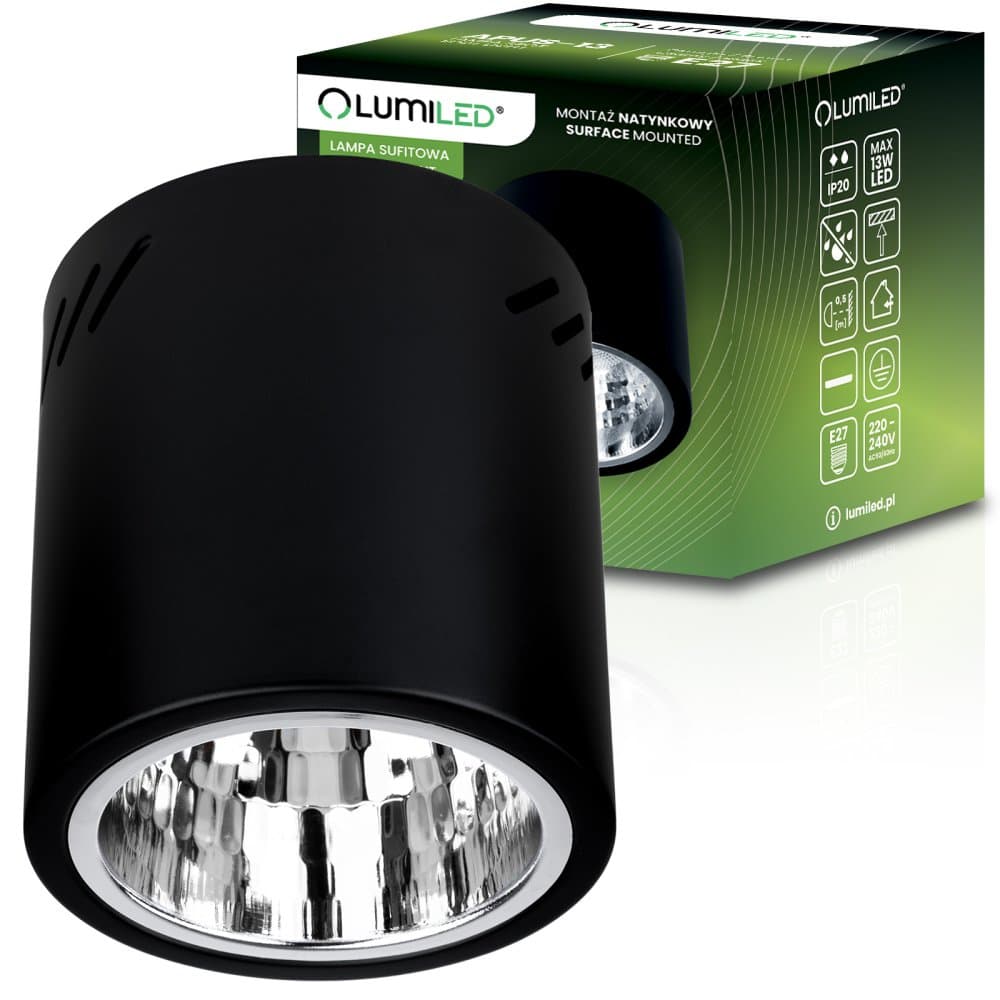 Stropné nástenné svietidlo pevné okrúhle APUS 13 Spot TUBA čierna E27 Lumiled