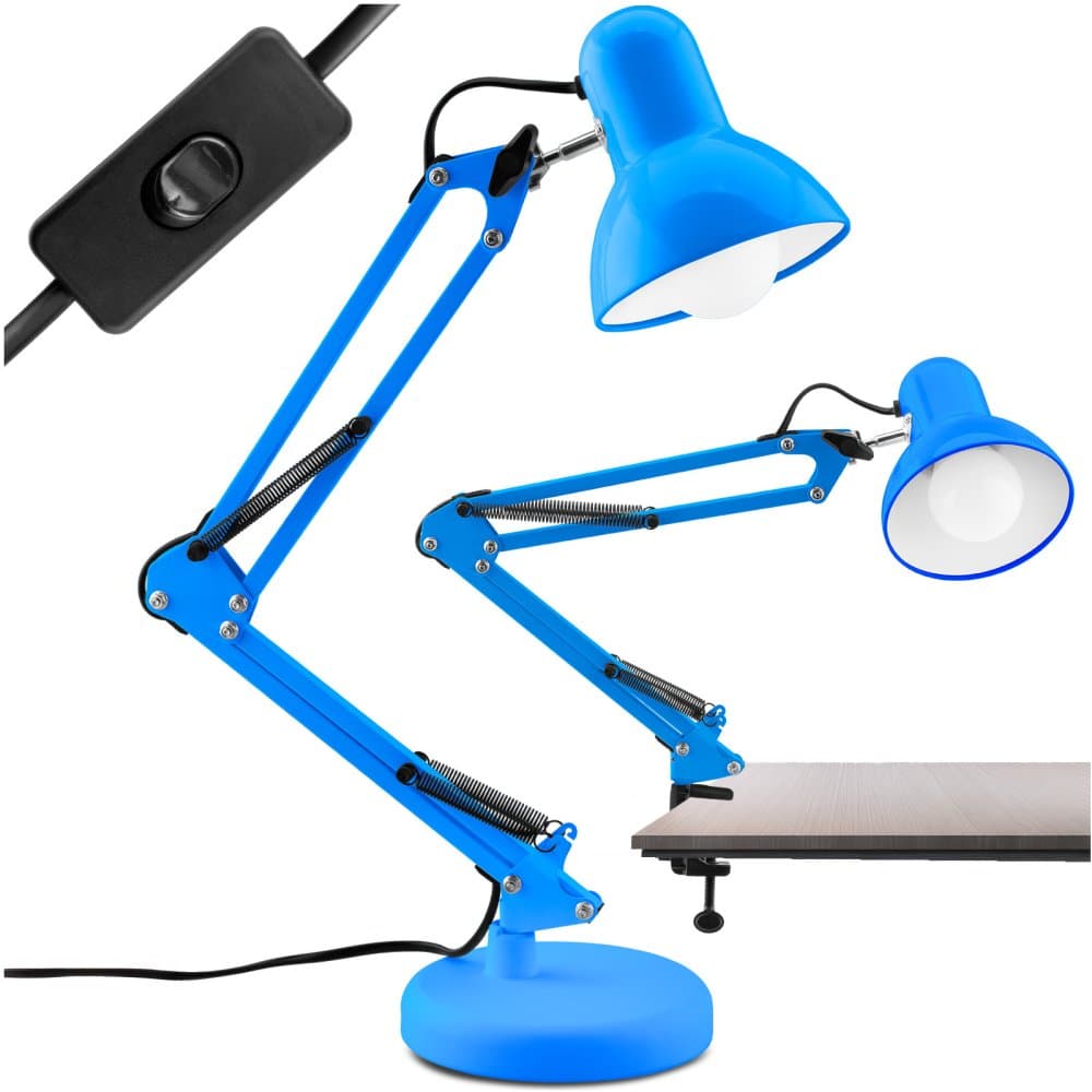 Stolová kresliarska lampa E27 TOBI modrá Lumiled s držiakom na dosku