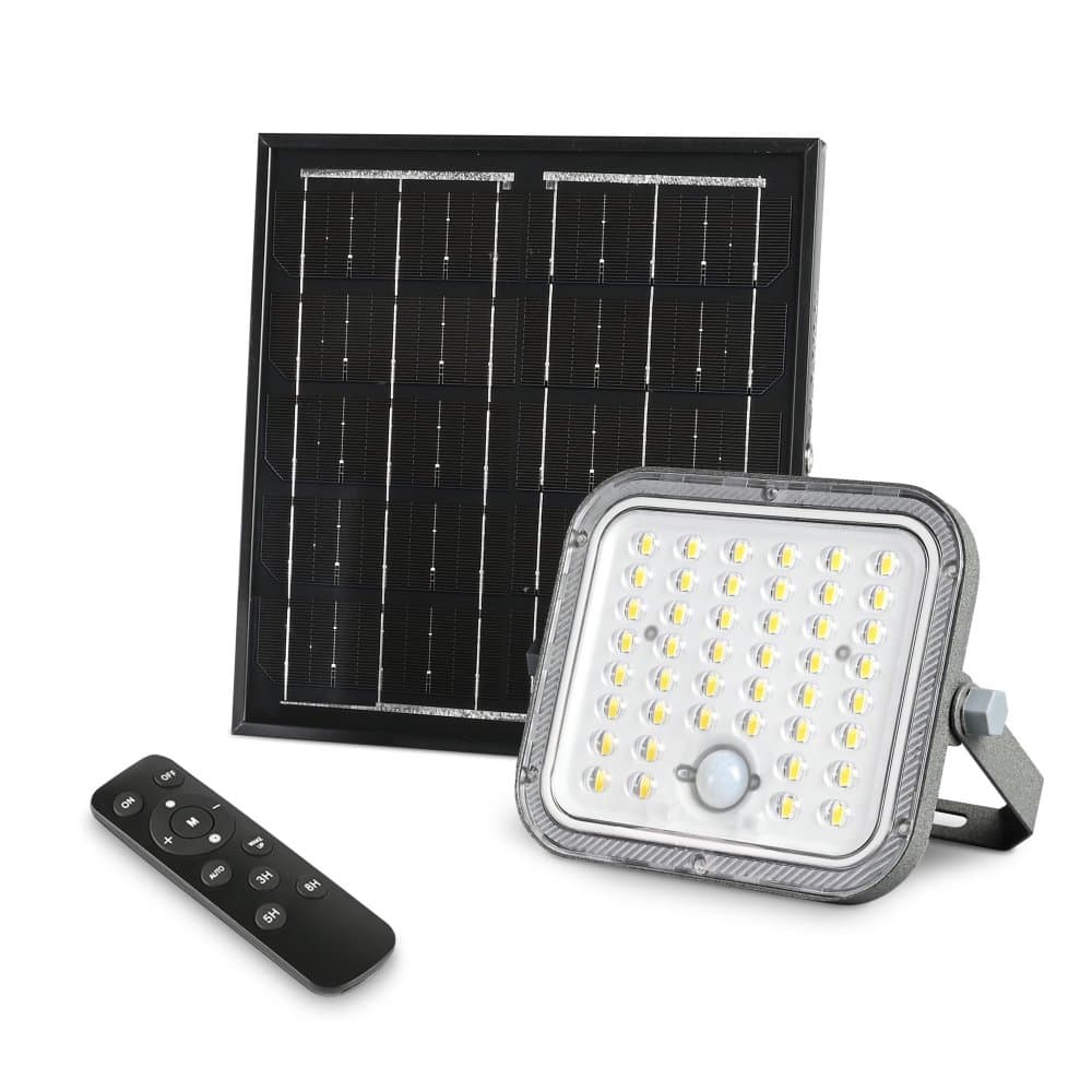 LED reflektor solárny so senzorom 20W 1400lm 5000K neutrálna 90° 3, 2V IP65 IK07 nástenný sivý VIDEX
