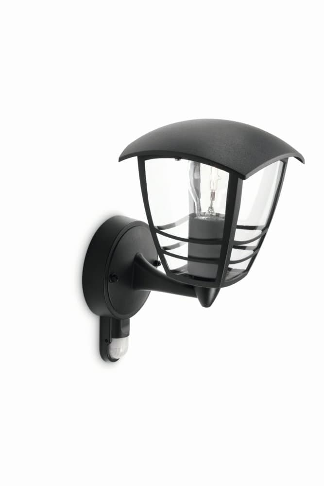 CREEK myGarden E27 IP44 LED fasádne nástenné svietidlo so senzorom pohybu čierne PHILIPS