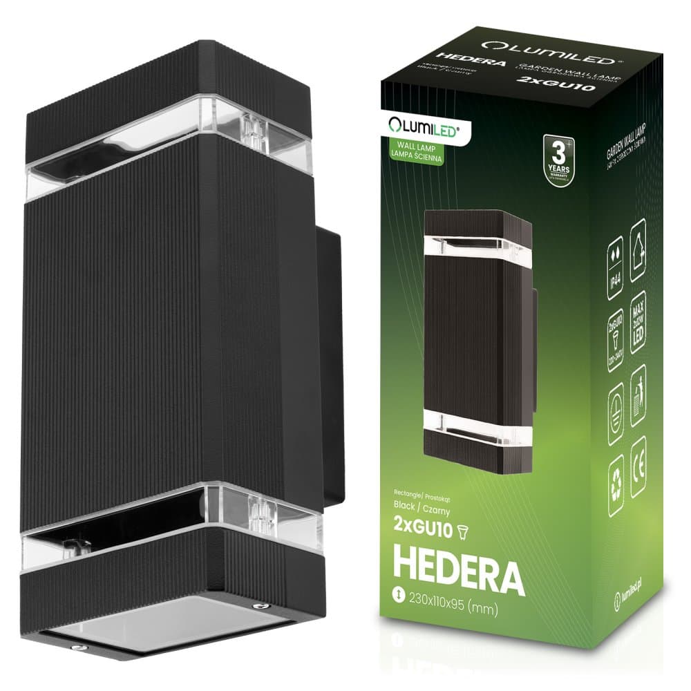 Záhradné nástenné svietidlo zhora nadol GU10 Black HEDERA LUMILED 1