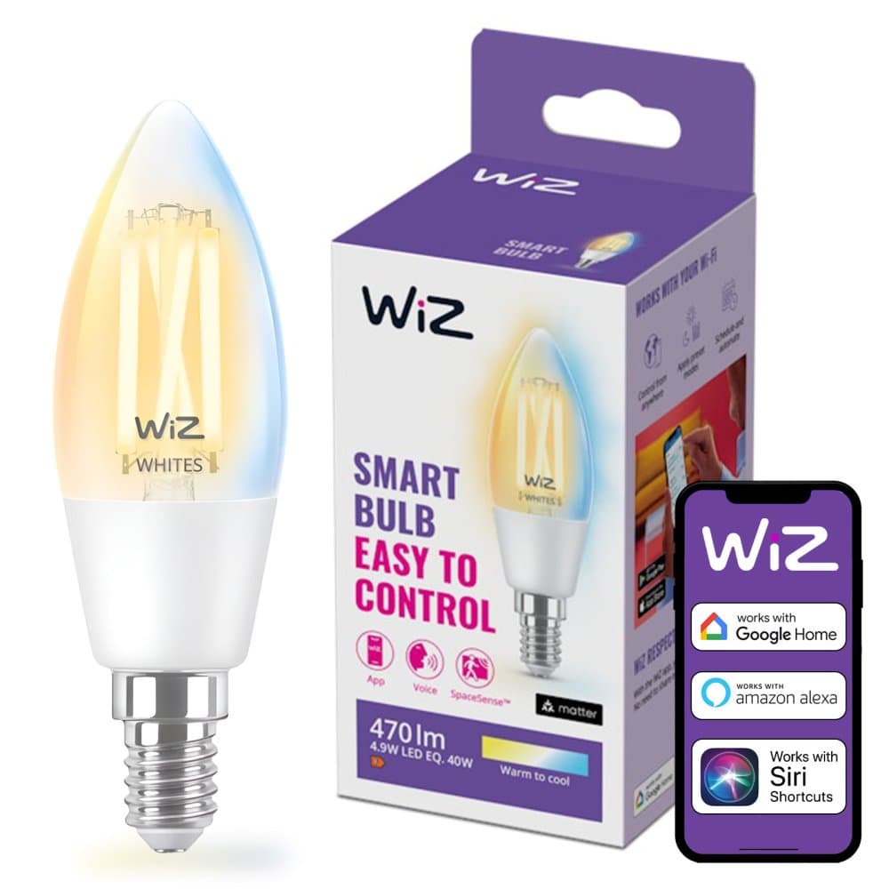LED žiarovka E14 Candle C35 4,9W = 40W 470lm 2700-6500K TW FILAMENT Smart SMART WiFi Bluetooth App WiZ