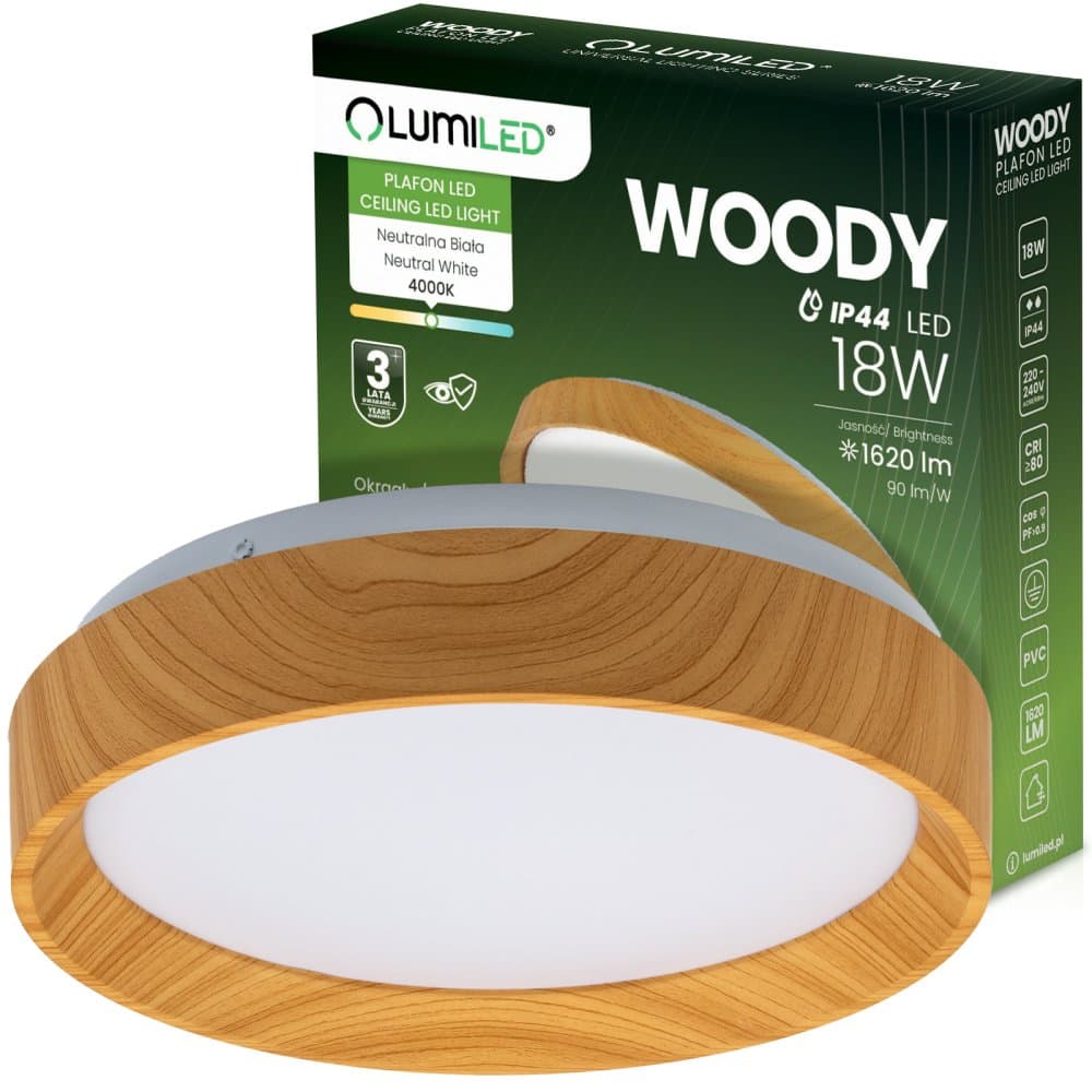 LED plafón nástenná stropná lampa svietidlo WOODY 18W 4000K okrúhly IP44 27cm LUMILED 1