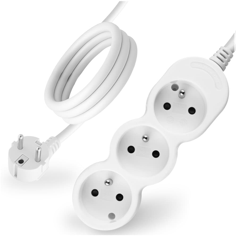 Sieťový predlžovací kábel s uzemnením napájacia lišta 3 zásuvky 1, 5m biely šnúra Lendo Lumiled