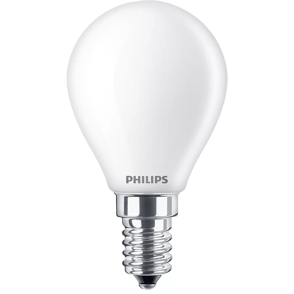 LED žiarovka guľová E14 P45 3,4W = 40W 470lm 2700 teplé vlákno Mlieko PHILIPS stmievateľné 1
