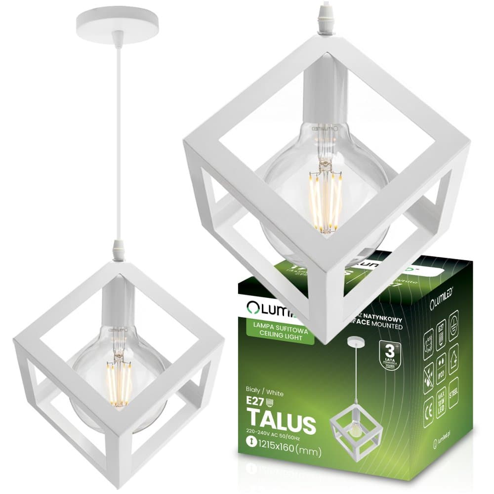 TALUS geometrické štvorcové závesné svietidlo ZWIS pre LED biela 1x E27 LUMILED 1