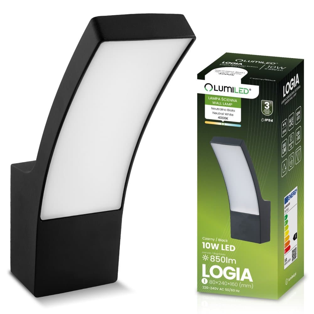 LED vonkajšie nástenné svietidlo čierne Nástenné svietidlo 10W 4000K IP44 LOGIA LUMILED