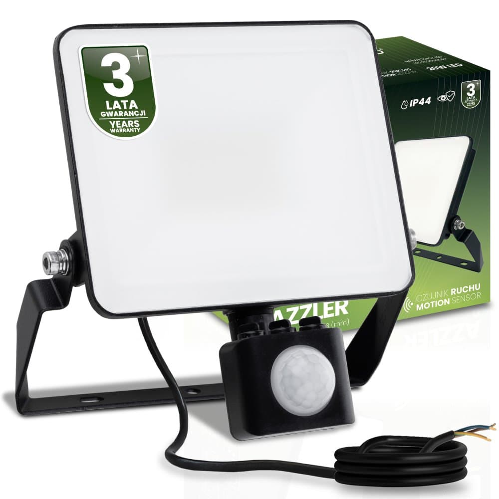 LED reflektor AZZLER 20W 2400lm 4000K IP44 Halogénová vonkajšia lampa so senzorom pohybu čierna LUMILED 1