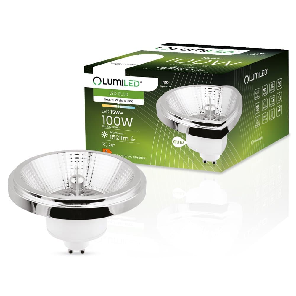 LED žiarovka GU10 ES111 15W = 100W 1521lm 4000K Neutrálna 24° Strieborná LUMILED 1