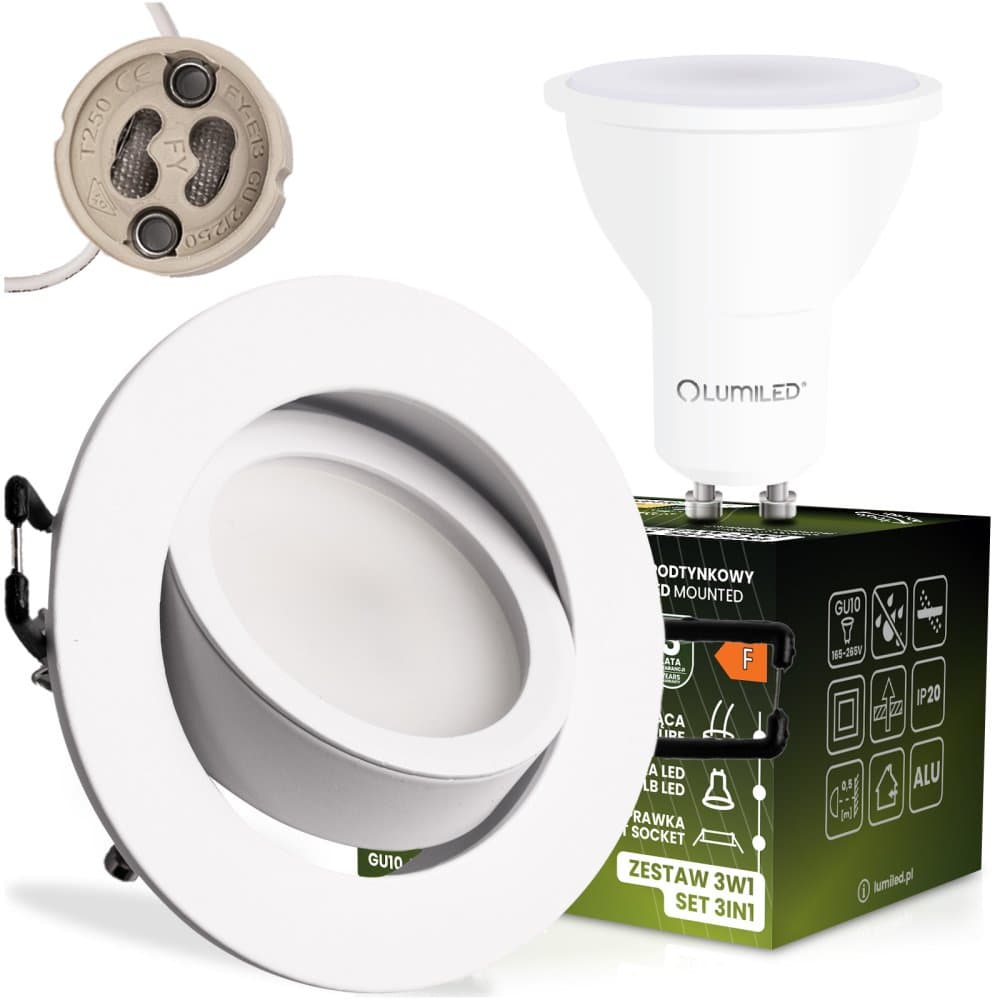 Zapustené halogénové svietidlo stropné okrúhle pohyblivé TRIX 3v1 GU10 6W 3000K biela matná LUMILED 1