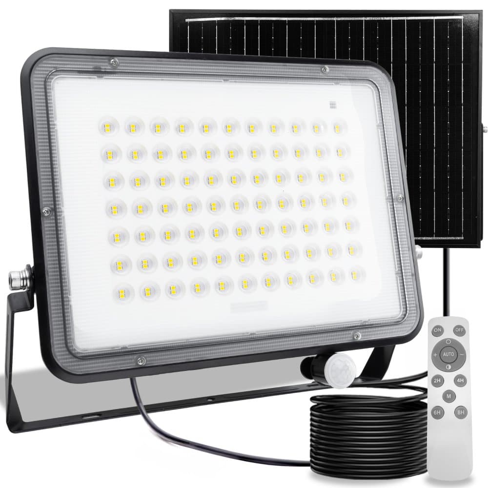 Solárne LED halogénové reflektory 300W Záhradná lampa 4000K IP65 PIR senzor pohybu + diaľkové ovládanie FULGOR LUMILED