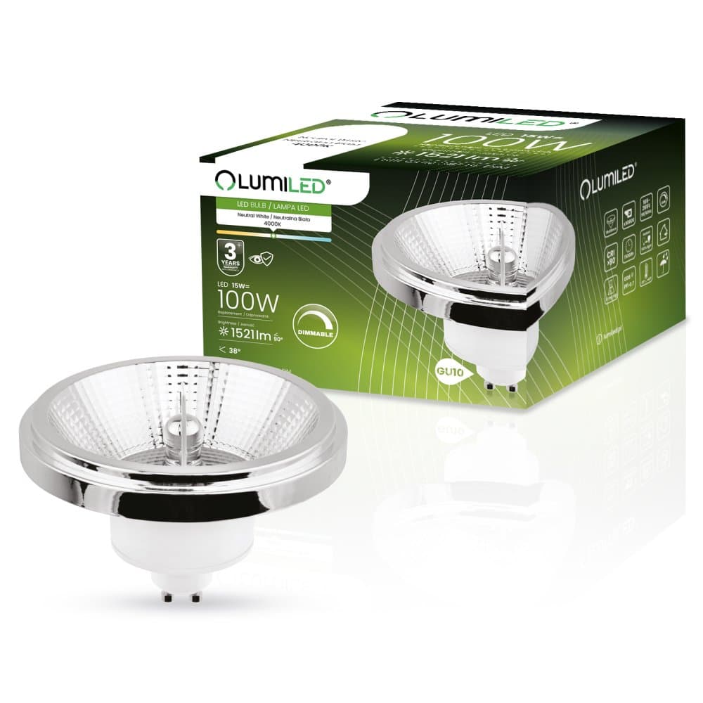 LED žiarovka GU10 ES111 15W = 100W 1521lm 4000K Neutrálna 38° Stmievateľná LUMILED