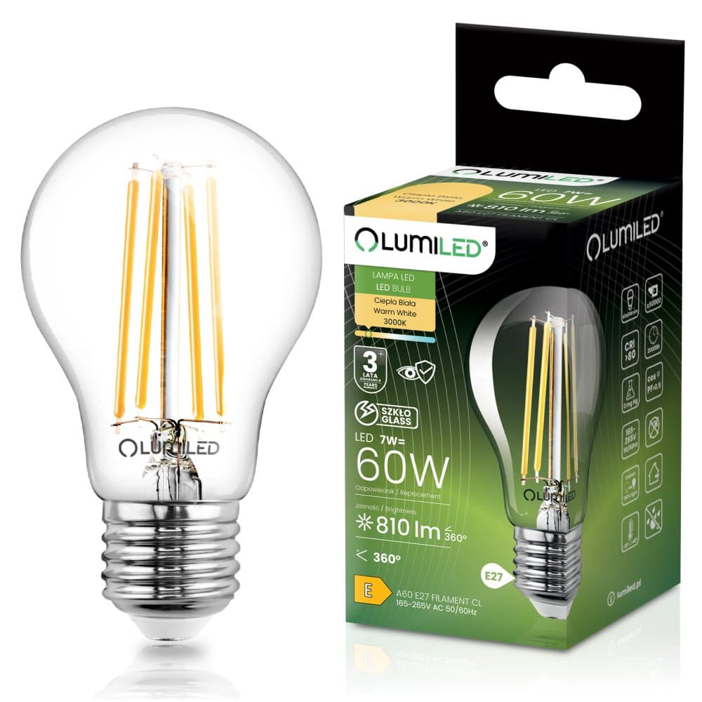 LED žiarovka E27 A60 7W = 60W 810lm 3000K teplá 360° FILAMENT LUMILED 1
