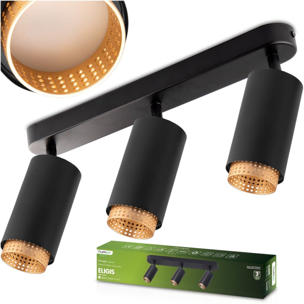 Stropná lampa reflektor LED 3x GU10 tuba spot ELIGIS čierna LUMILED