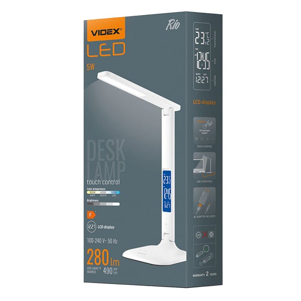 Školská stolná lampa LED 5W 3000K-5500K CCT USB stmievateľná Dotykové + kalendárne hodiny