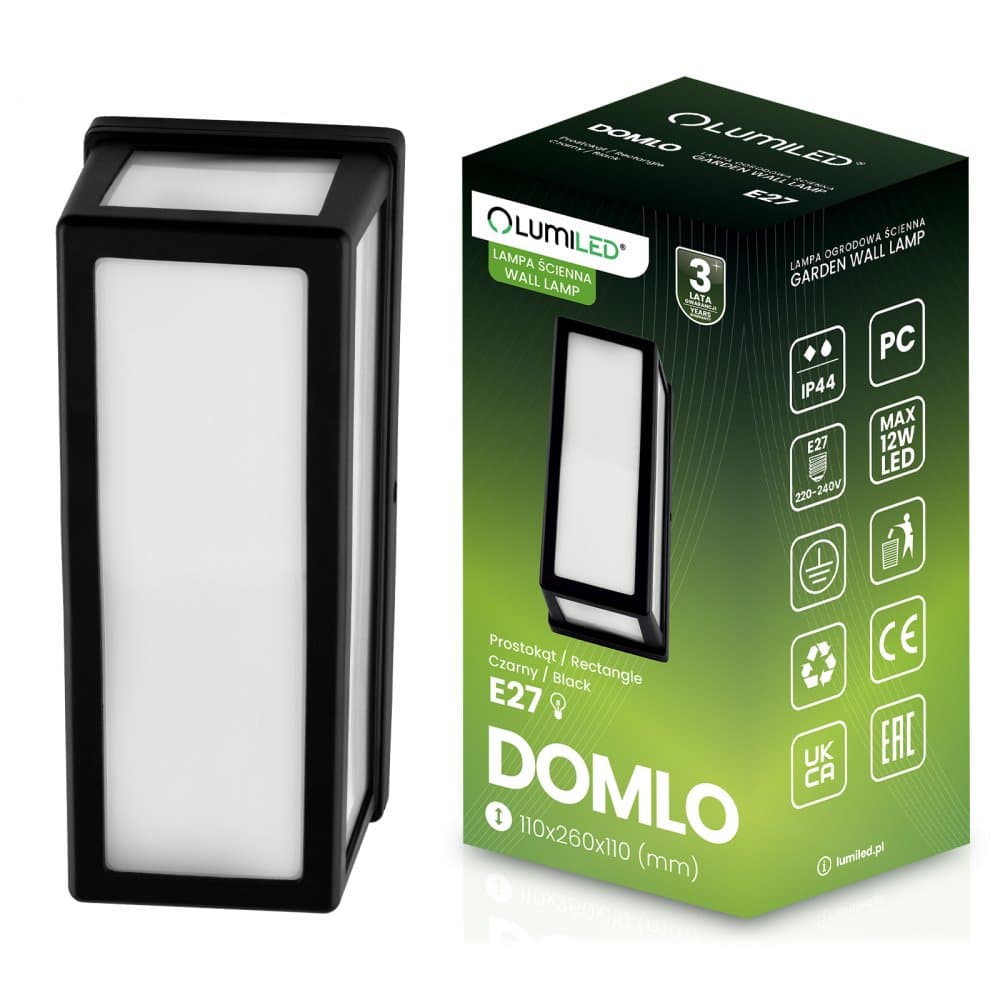 Záhradná lampa E27 Obdĺžniková nástenná lampa DOMLO LUMILED