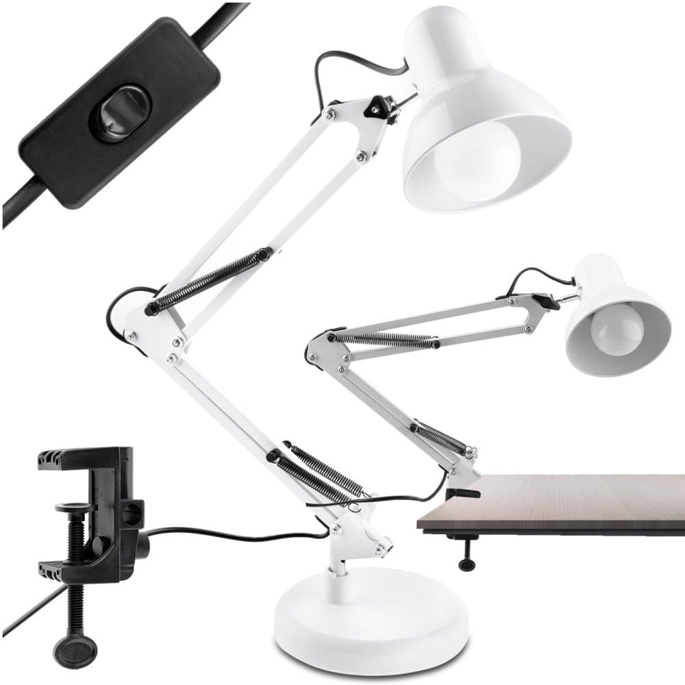 Kresliarska stolová lampa E27 TOBI biela Lumiled s držiakom na dosku 1