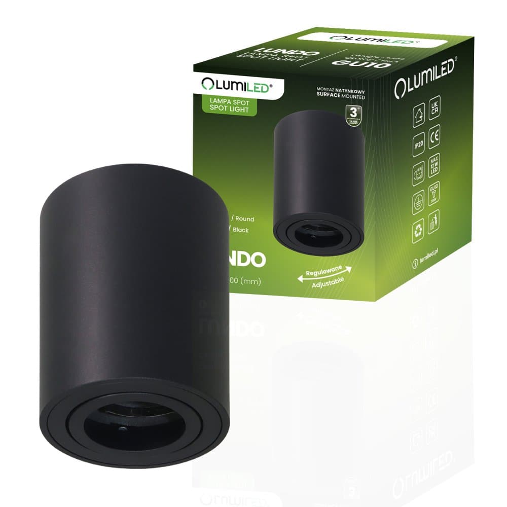 Nadomietkové halogénové bodové svietidlo tuba pohyblivé LUNDO GU10 LUMILED okrúhle čierne 80mm